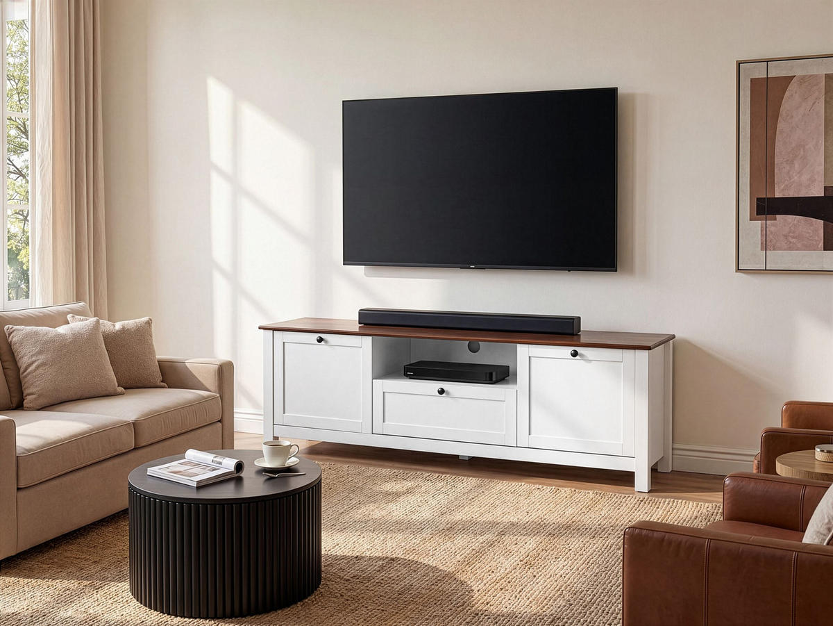 TV STOLEK Bílý Pimba - bílá/hnědá, kompozitní dřevo (160/50/40cm) - Beliani