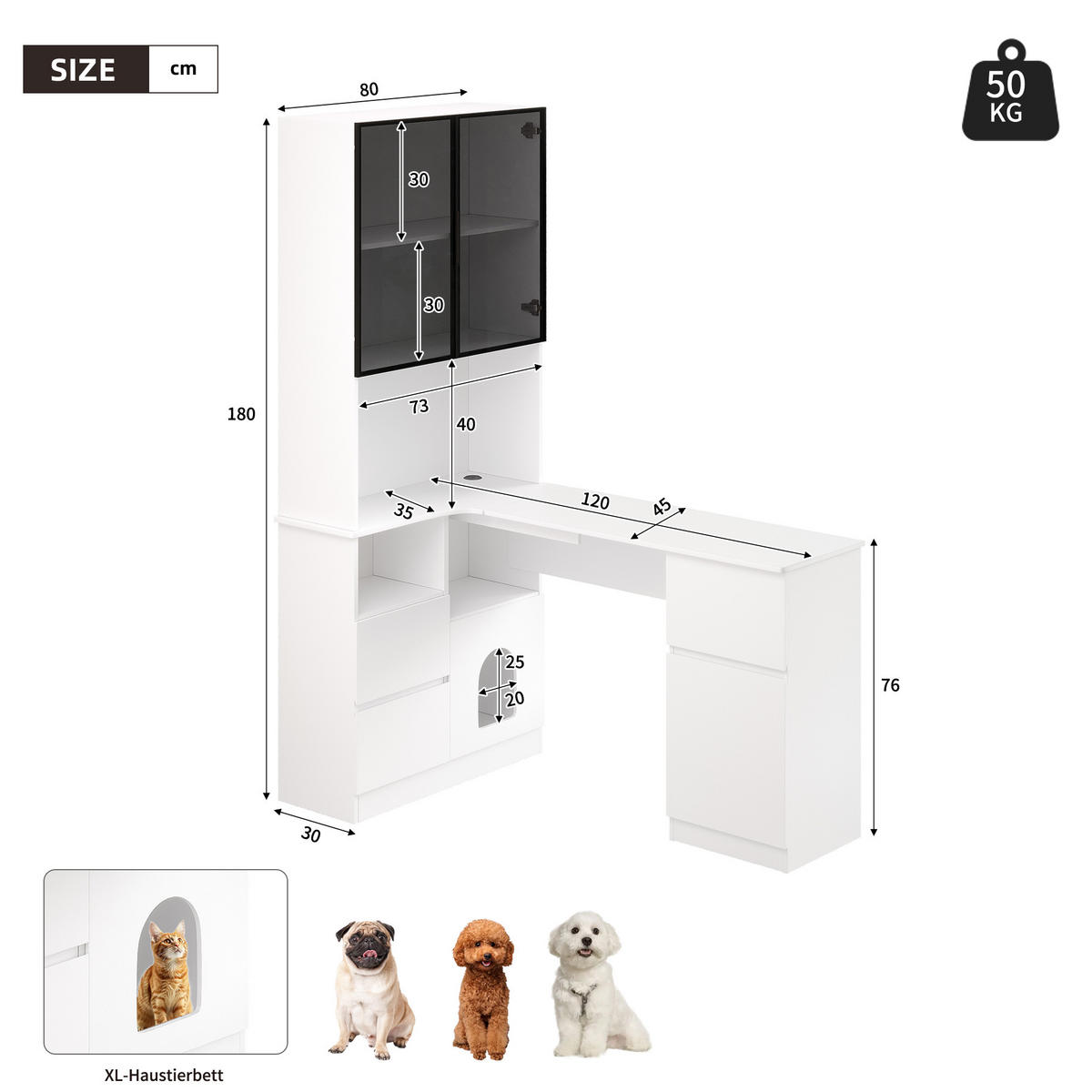 HIGHBOARD 120/80/180 cm in Weiß mit Regal, LED-Beleuchtung und Highboardnschrank - Weiß, Holzwerkstoff (120/180/80cm) - Flora Grace
