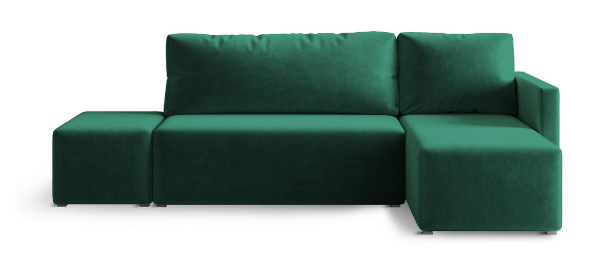 ECKSOFA VELOTTI R-S Grün Plüsch-Stoff mit Schlaffunktion - Grün, Holz (261/143cm) - MASSENO