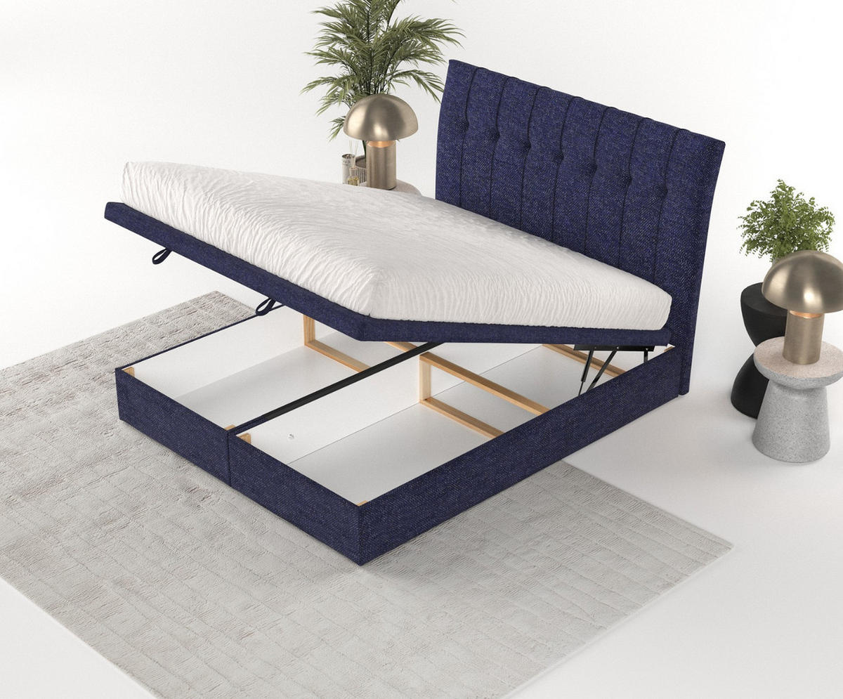 POLSTERBETT Kelsea mit Stauraum 200/200 cm Marineblau im Alta Stoff - Schwarz/Dunkelblau, Holz/Holzwerkstoff (200/200cm) - AltaBeds
