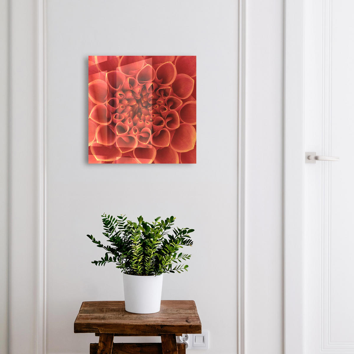 SCHLÜSSELBOX Schwarz 30x30 cm- Türöffnung nach rechts - Blumenmuster - Rot, Metall (30/30/5cm) - TULUP