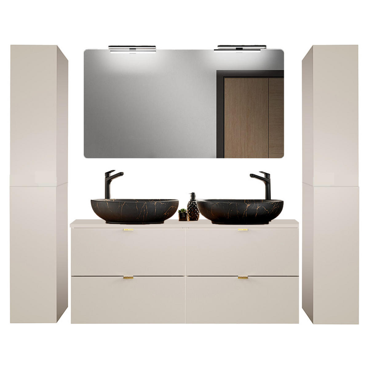 BADMÖBEL-SET 4-TLG. Durango-56 - Beige, Holzwerkstoff (210/200/47cm) - Lomado