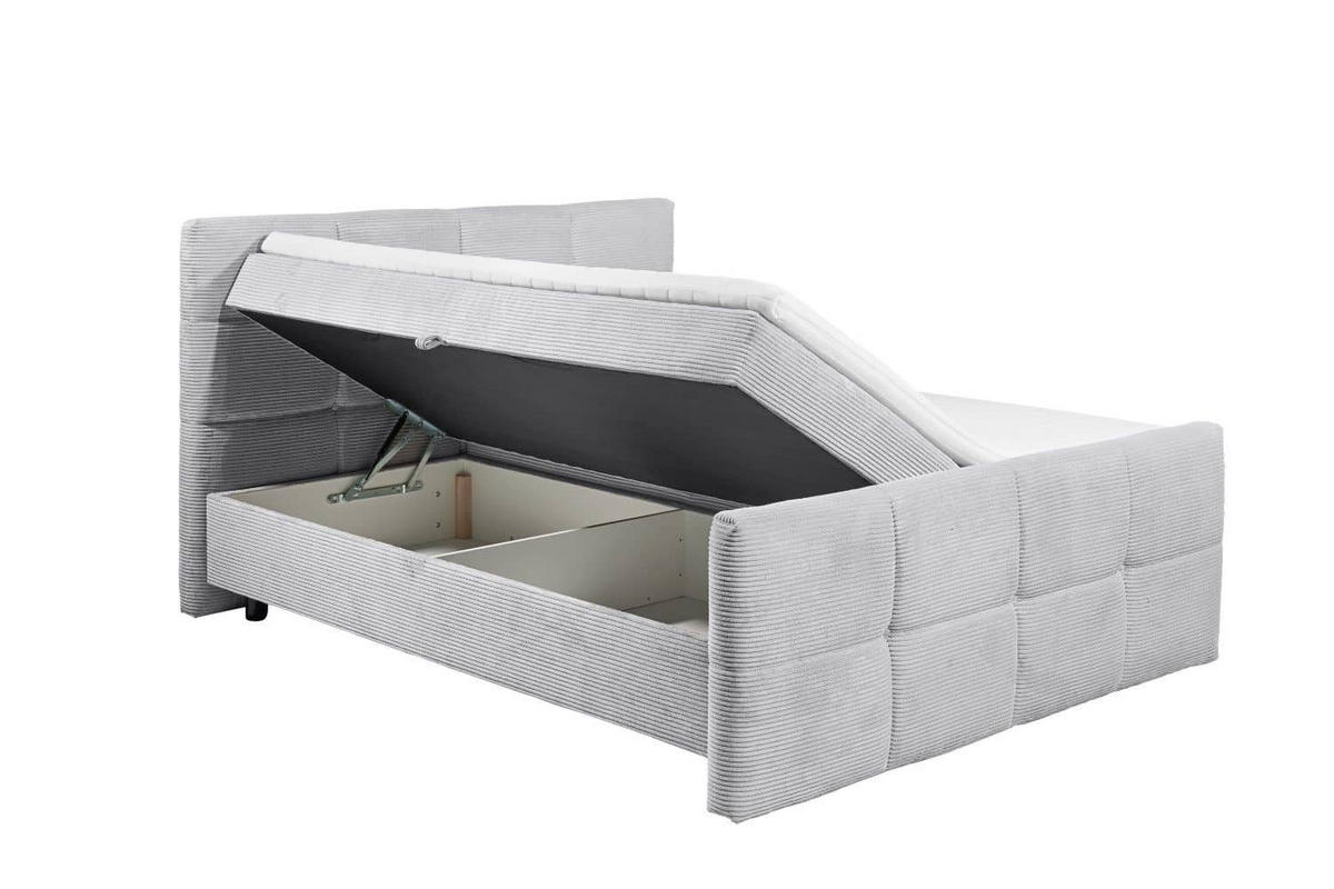 BOXBETT Breitcord, 7-Zonen-Tonnentaschen-Federkernmatratze, HR-30 Topper, Bettkasten - Hellgrau/Schwarz, Holz/Kunststoff (180/200cm) - ed exciting design