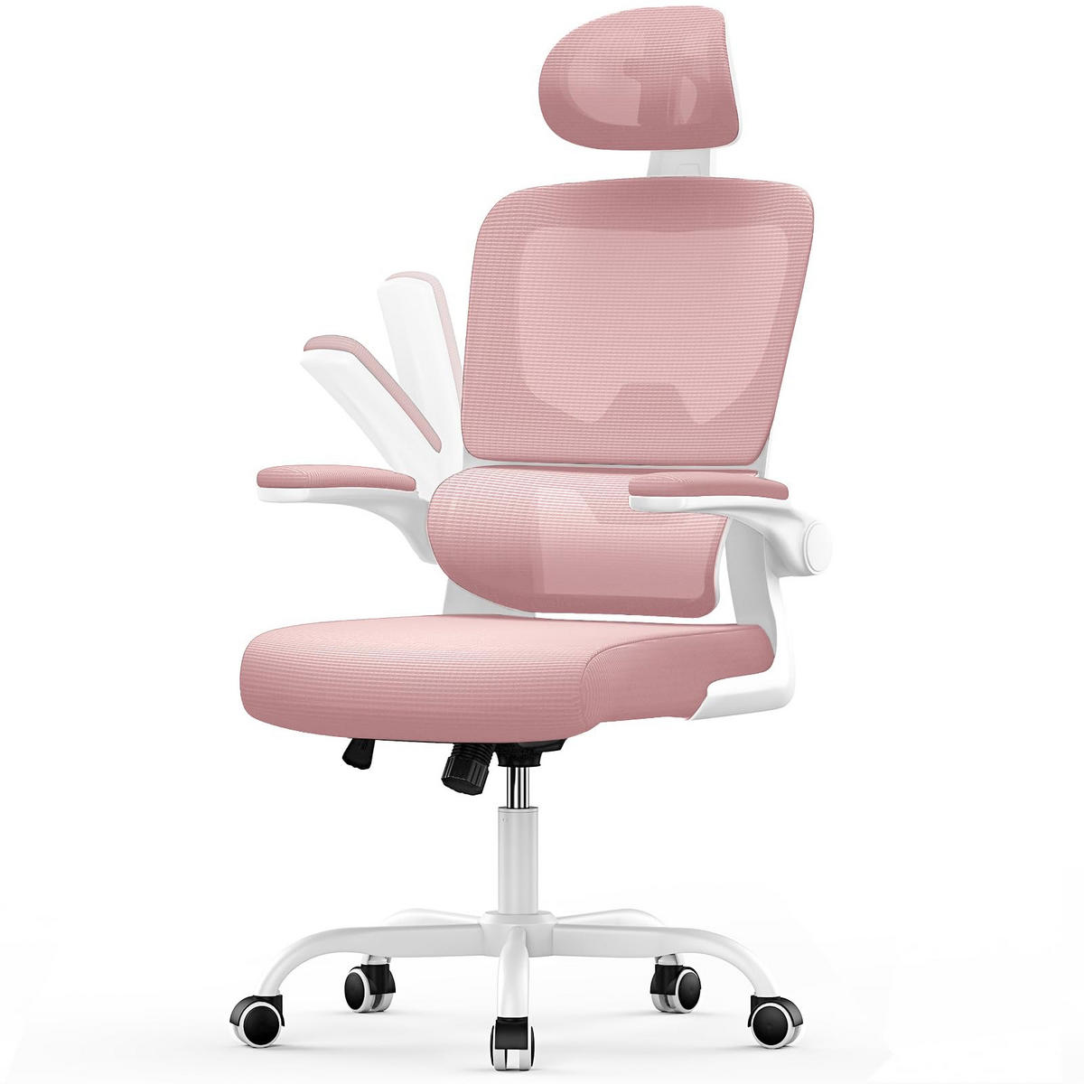 BÜROSTUHL Weiß-Pink ergonomisch mit klappbaren Armlehnen - Pink, Metall (25/52.5/65cm) - Rattrix