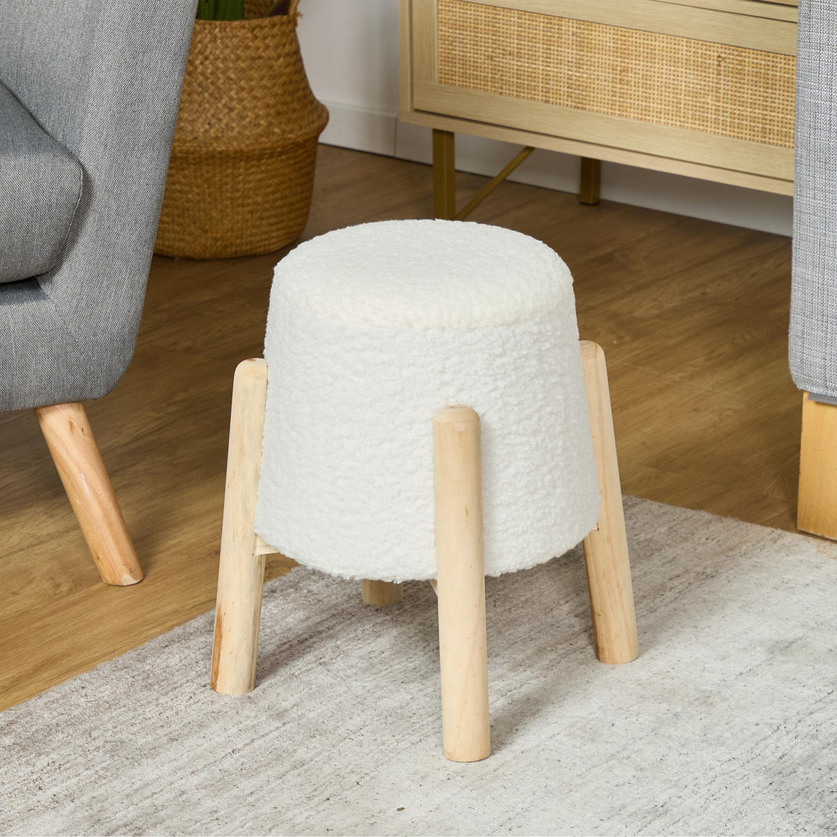 SITZHOCKER - Weiß, Holz/Holzwerkstoff (30/40/30cm) - Relaxdays