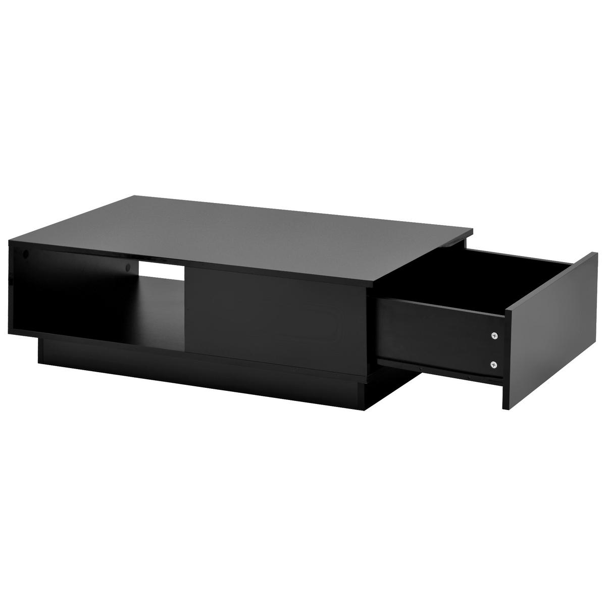 COUCHTISCH 95/55/32 cm in Hochglanz Schwarz mit LED-Beleuchtung - Schwarz, Holzwerkstoff (55/32/95cm) - OKWISH