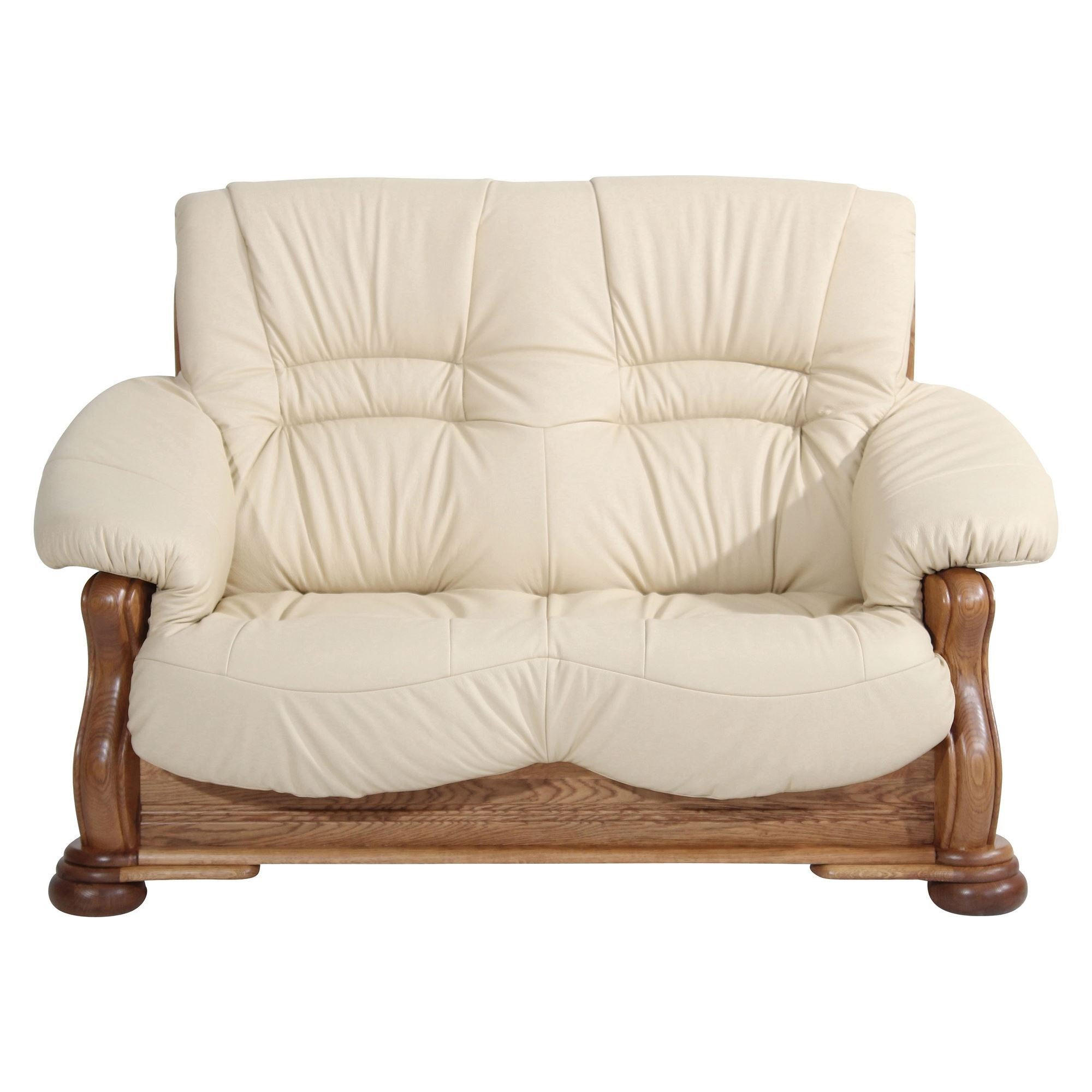 SOFA 2-Sitzer Katlin Bezug Echtleder Eiche rustikal P43 / beige - Weiß, Leder (148/95/95cm) - 58aufmkessel