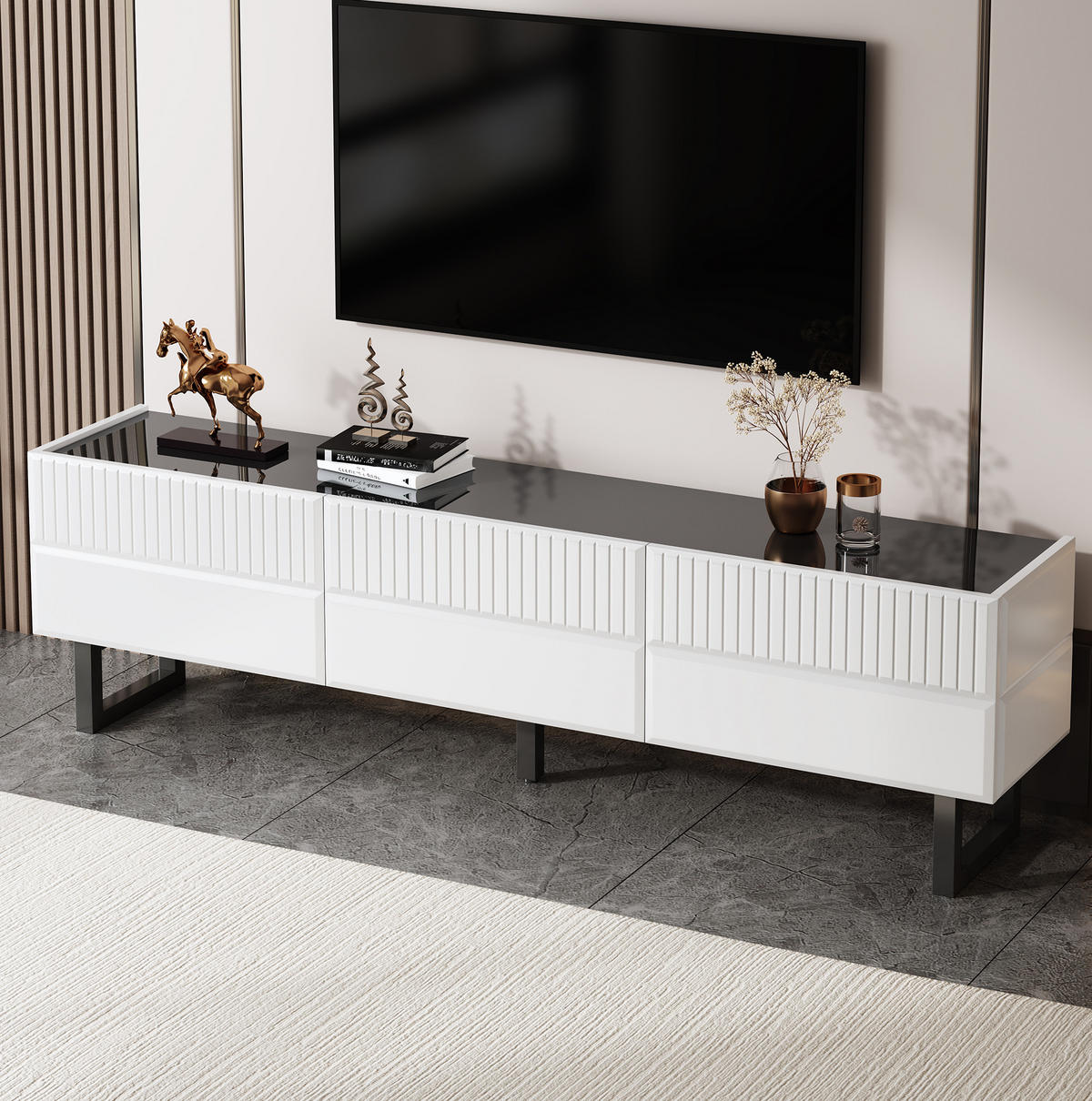 TV-SCHRANK mit Schubladen 170 x 35 cm Schwarz/Weiß - Schwarz, Holzwerkstoff (35/47/170cm) - Beauniv