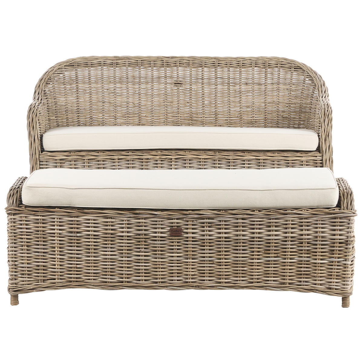 GARTENSOFA 2-Sitzer mit Ottomane Naturfarben Susua - Naturfarben/Weiß, Naturmaterialien (141/86/69cm) - Beliani