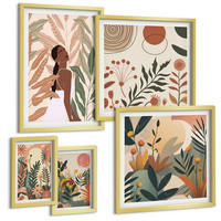 BILDER SET 5er Set - 50x50 cm & 20x30 cm & 40x60 cm Goldrahmen - Pflanzenmotive in Farben - Goldfarben, Kunststoff (40/60cm) - TULUP