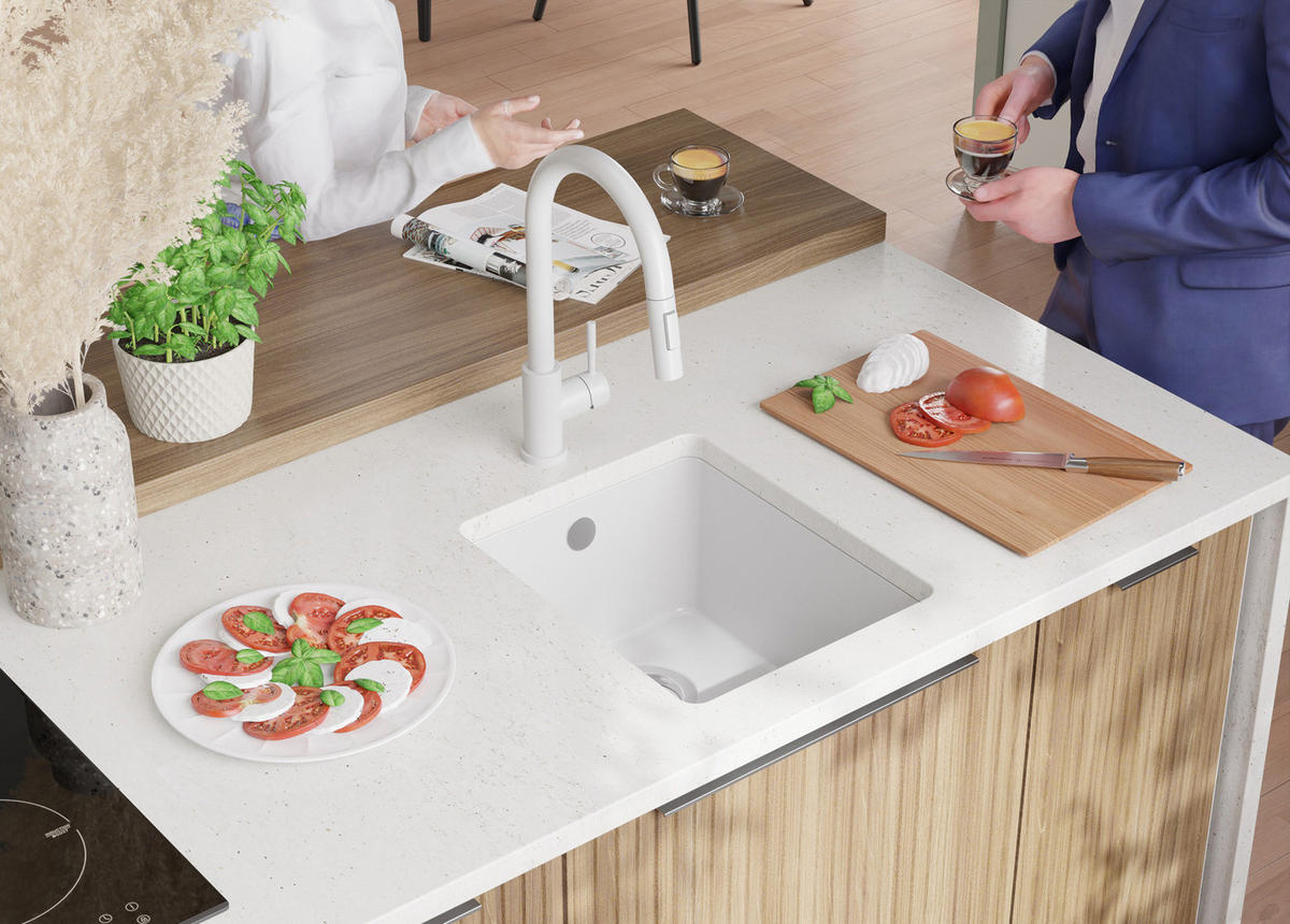 UNTERBAUSPÜLE GRANIT Venedig Easy, 2-er set Weiß 36/44 cm 1 Becken + Ablauf-Set ab 40er Unterschrank - Chromfarben/Weiß, Kunststoff (36/20/44cm) - Primagran