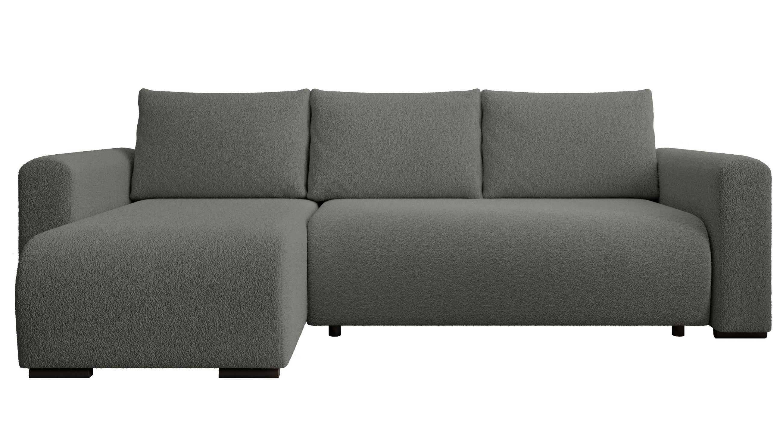 ECKSOFA DORA L, Eckcouch in L-Form mit Schlaffunktion und Bettkasten, Farbe: Dunkelgrau, Bouclé-Stoff, Ottomane Links - Dunkelgrau, Textil (240/143cm) - Storez24