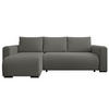 ECKSOFA DORA L, Eckcouch in L-Form mit Schlaffunktion und Bettkasten, Farbe: Dunkelgrau, Bouclé-Stoff, Ottomane Links - Dunkelgrau, Textil (240/143cm) - Storez24