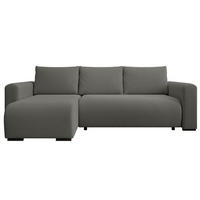 ECKSOFA DORA L, Eckcouch in L-Form mit Schlaffunktion und Bettkasten, Farbe: Dunkelgrau, Bouclé-Stoff, Ottomane Links - Dunkelgrau, Textil (240/143cm) - Storez24