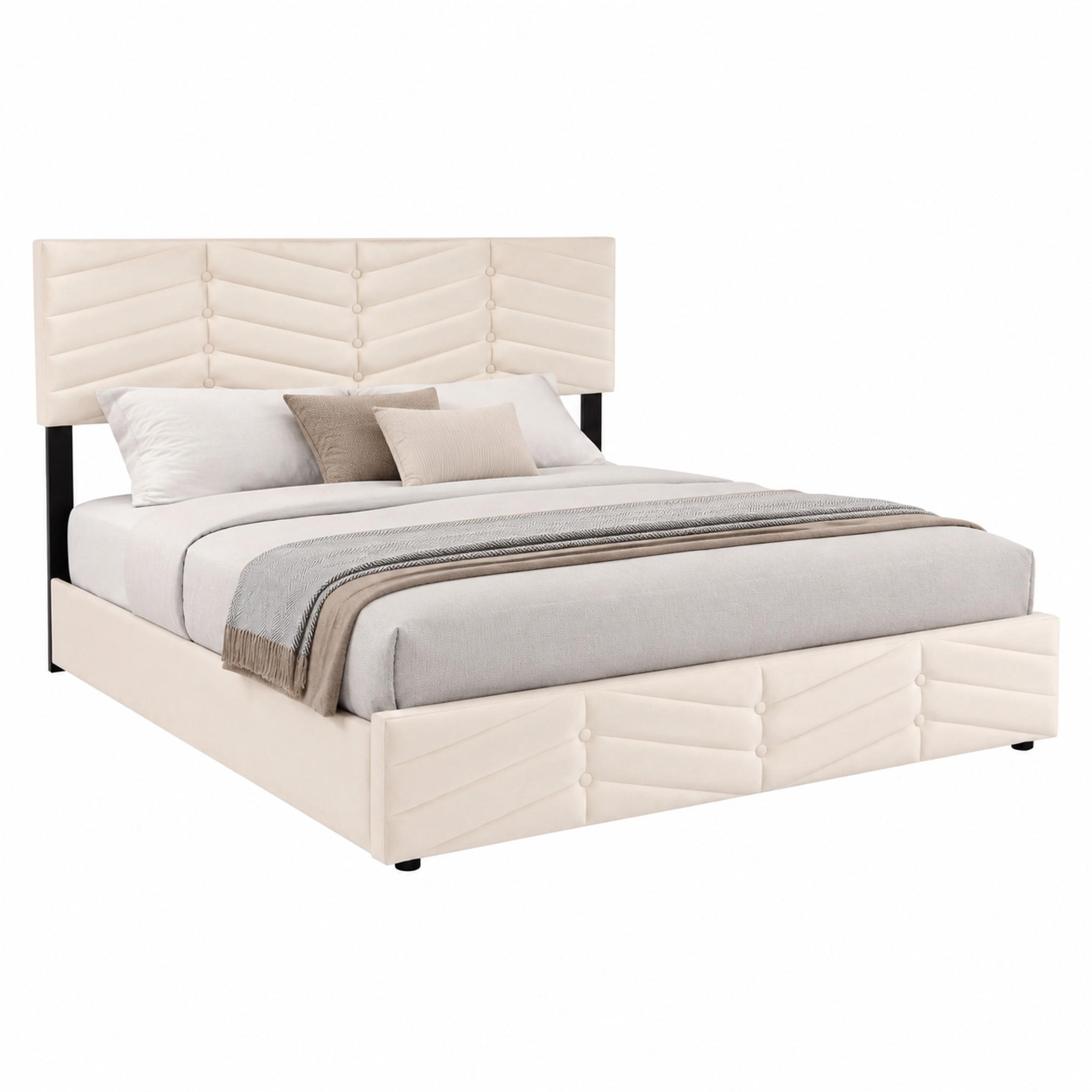 POLSTERBETT mit verstellbarem Kopfteil 140x200 cm Samt Beige - Beige, Metall (140/200cm) - Meubliv