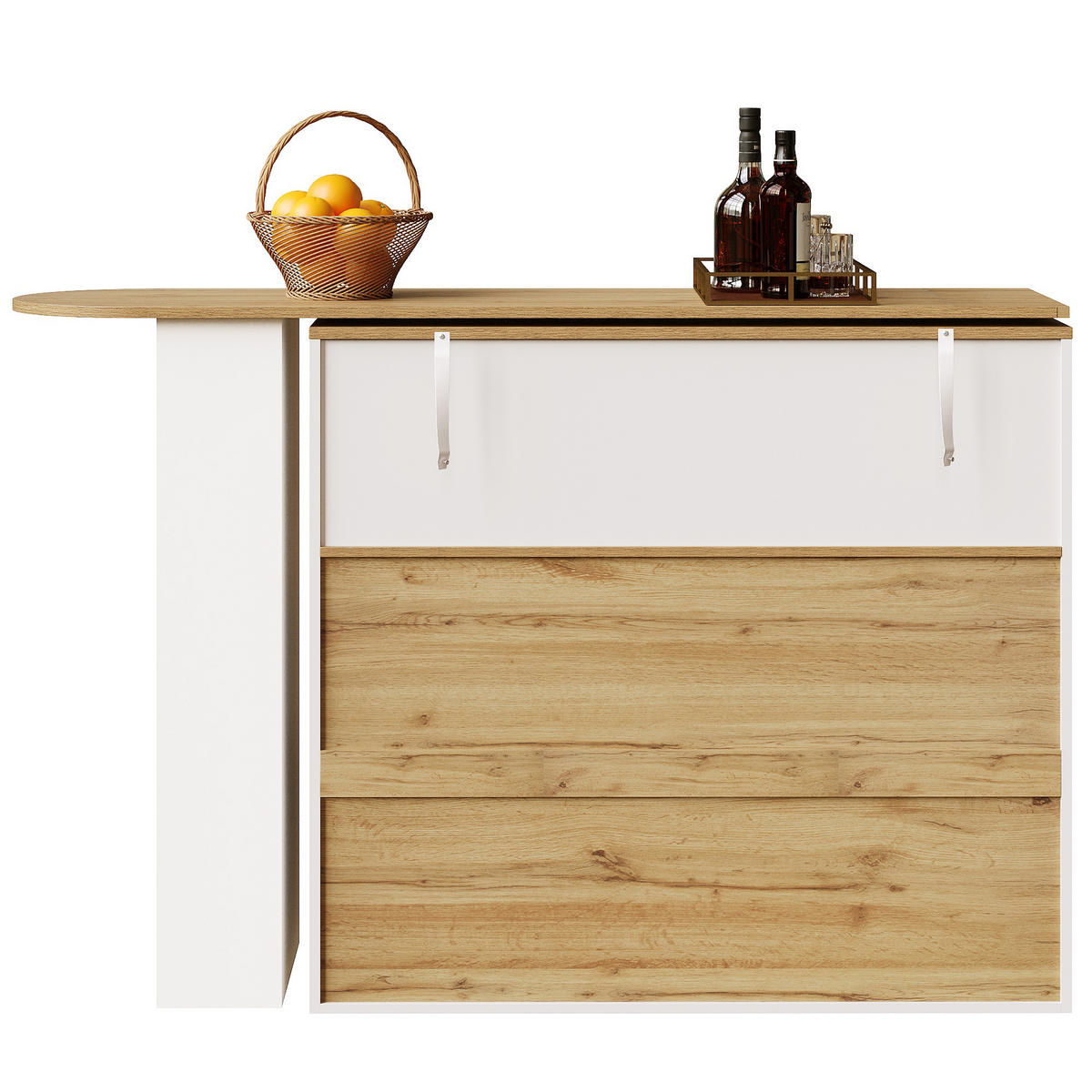 STEHTISCH 138-204x39x104cm Weiß mit Bogenglastür,Snackregal & Drehfunktion - Weiß, Holzwerkstoff (204/104/39cm) - Modfu