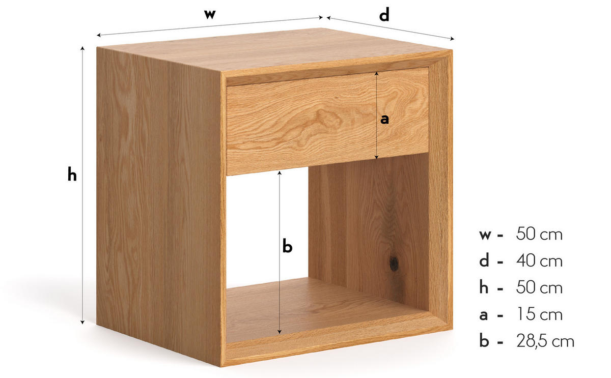 NACHTTISCH Modena aus massivem Eichenholz - Eichefarben/Naturfarben, Holz (50/50/40cm) - Danzz