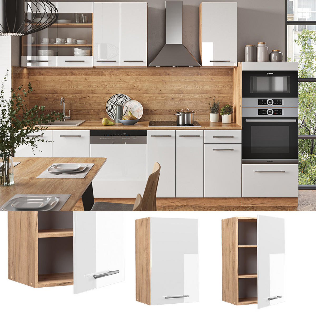 HÄNGESCHRANK Fame-Line Weiß Hochglanz 45 cm - Honigeiche/Weiß Hochglanz, Holzwerkstoff (45/72/34.1cm) - Vicco