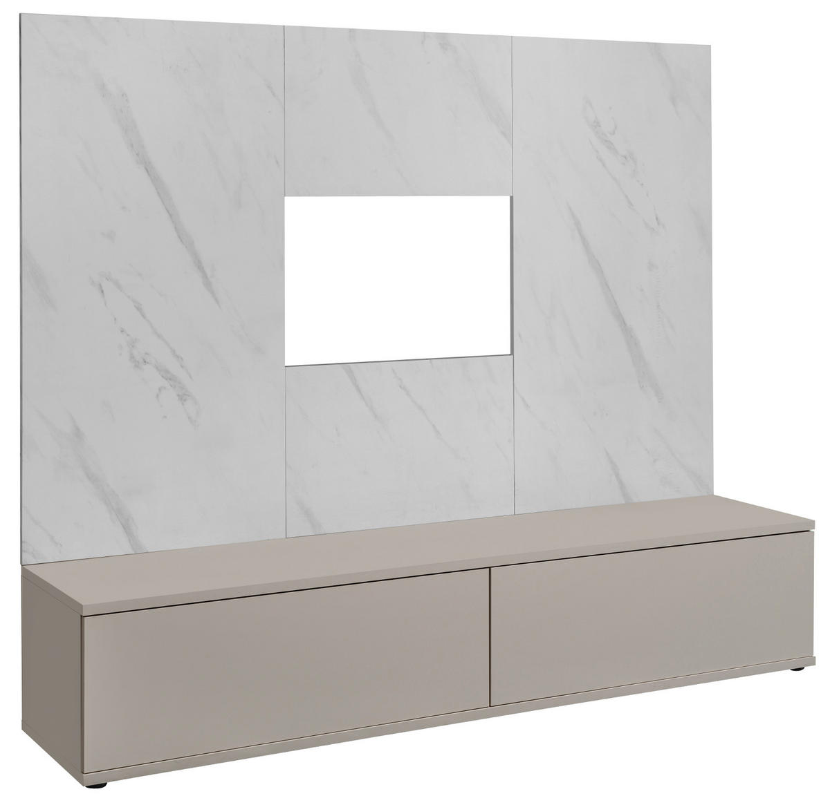 TV-LOWBOARD kaschmir, Marmor weiß 180 cm, TV Unterschrank Set mit Wandpaneel und Push-to-Open - Kaschmir/Weiß, Holzwerkstoff (180/155/45cm) - Inn.Furn