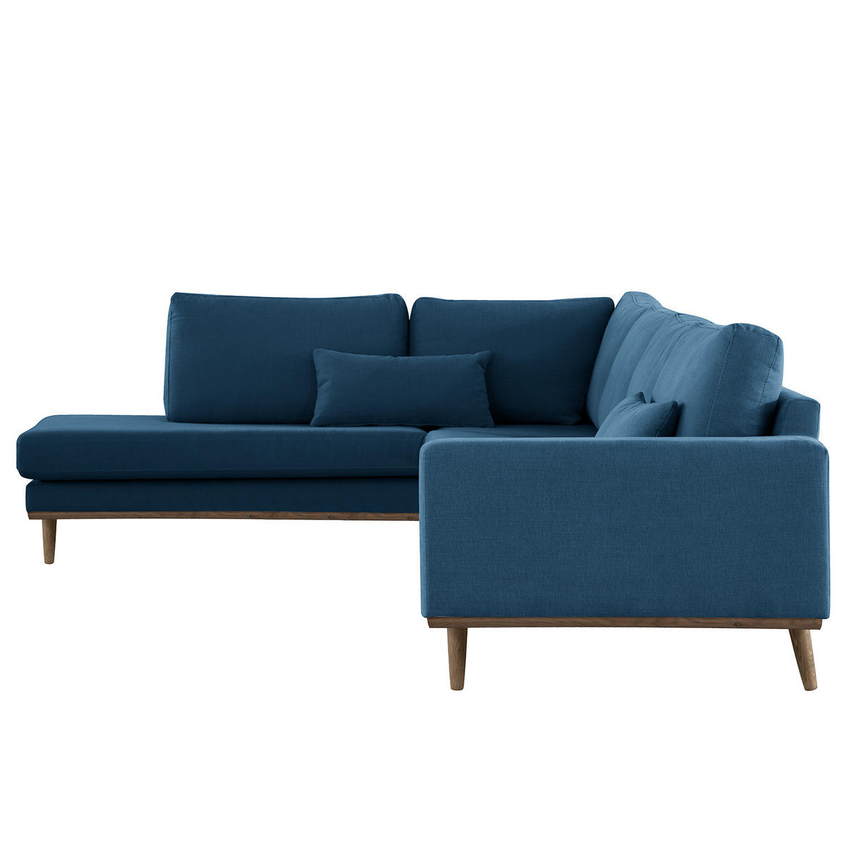ECKSOFA mit Ottomane - Blau/Eichefarben, Naturmaterialien/Eichenholz (287/219cm) - home24