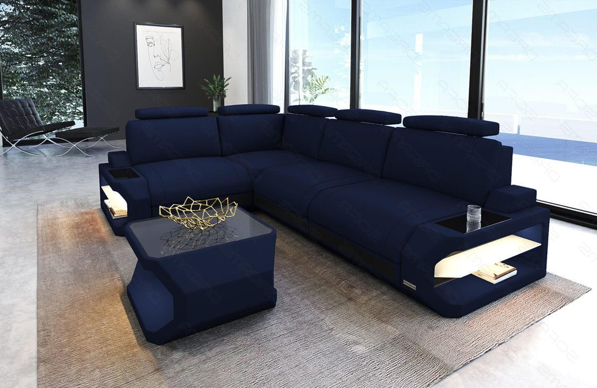 ECKSOFA Siena Dunkelblau Schwarz Mikrofaserstoff - Dunkelblau, Kunststoff (272/272cm)