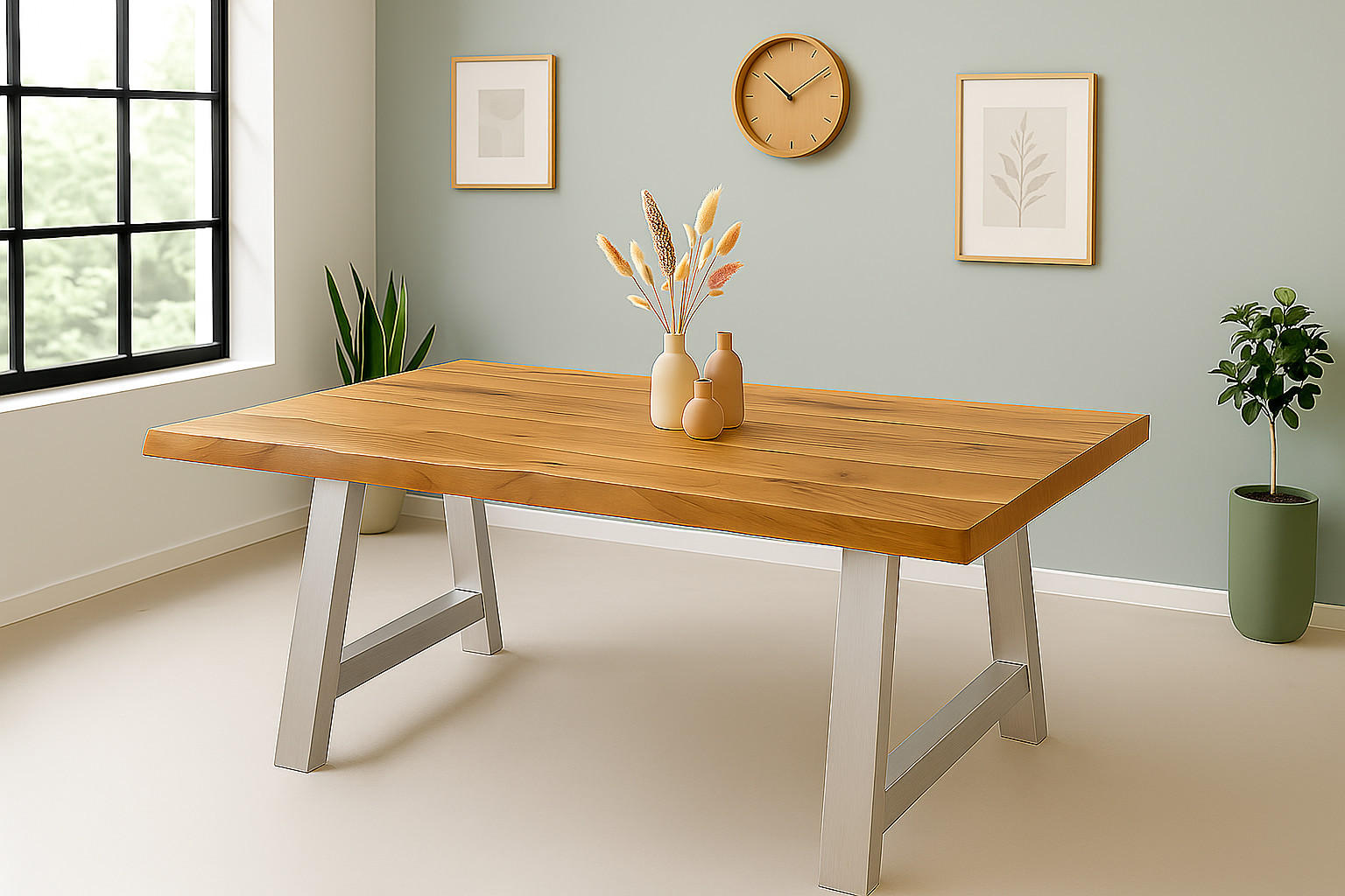 ESSTISCH CALI - Beige/Silberfarben, Holz/Metall (100/220/77cm) - SAM