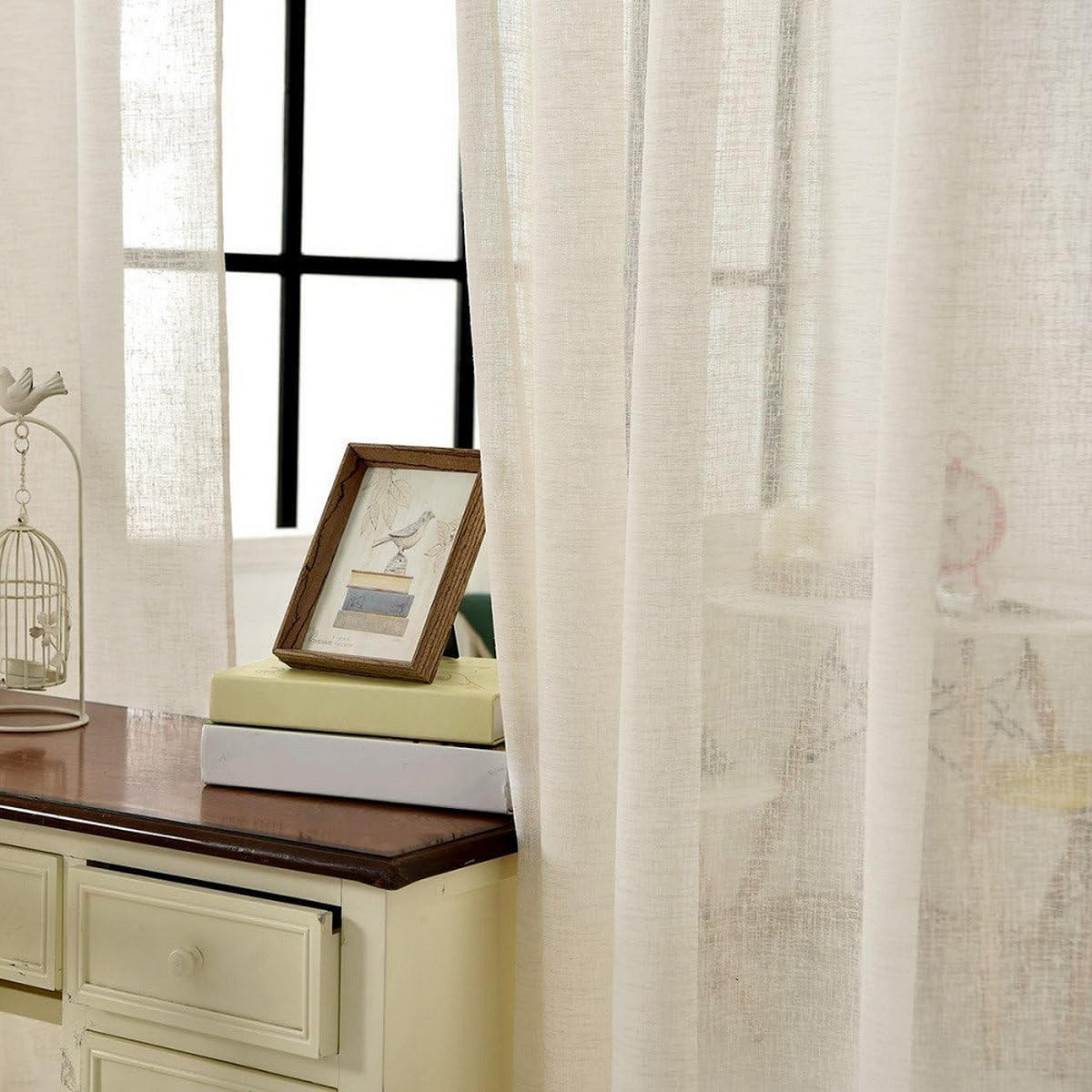 GARDINEN Leinenoptik 140 x 175 cm Crème 1 Stück - Creme, Kunststoff (140/175cm) - Woltu