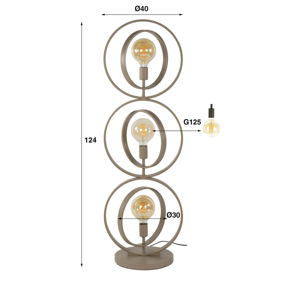 STEHLAMPE Turn - Beige - 30/40/124 cm - Beige, Metall (30/40/124cm) - Hoyz Collection
