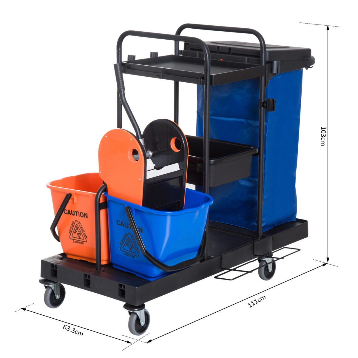 REINIGUNGSWAGEN Metall Kunststoff Schwarz Blau Orange - Schwarz, Kunststoff/Metall (63.3/103/111cm) - HOMCOM