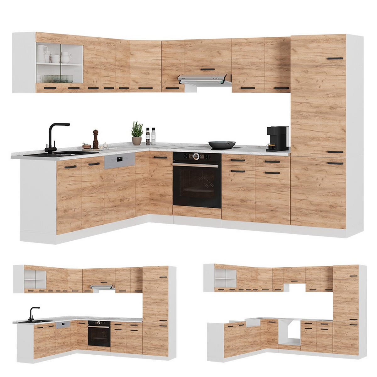 HÖRNKÖK R-Line, Goldkraft ek/Vit, 287 x 227 cm AP antracit - Vit/Honungsek, Träbaserade material (287/206.8/60cm) - Vicco