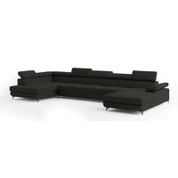 WOHNLANDSCHAFT MONTIVA Schwarz Velours-Stoff mit Schlaffunktion - Schwarz, Holz (410/89/190cm) - MASSENO