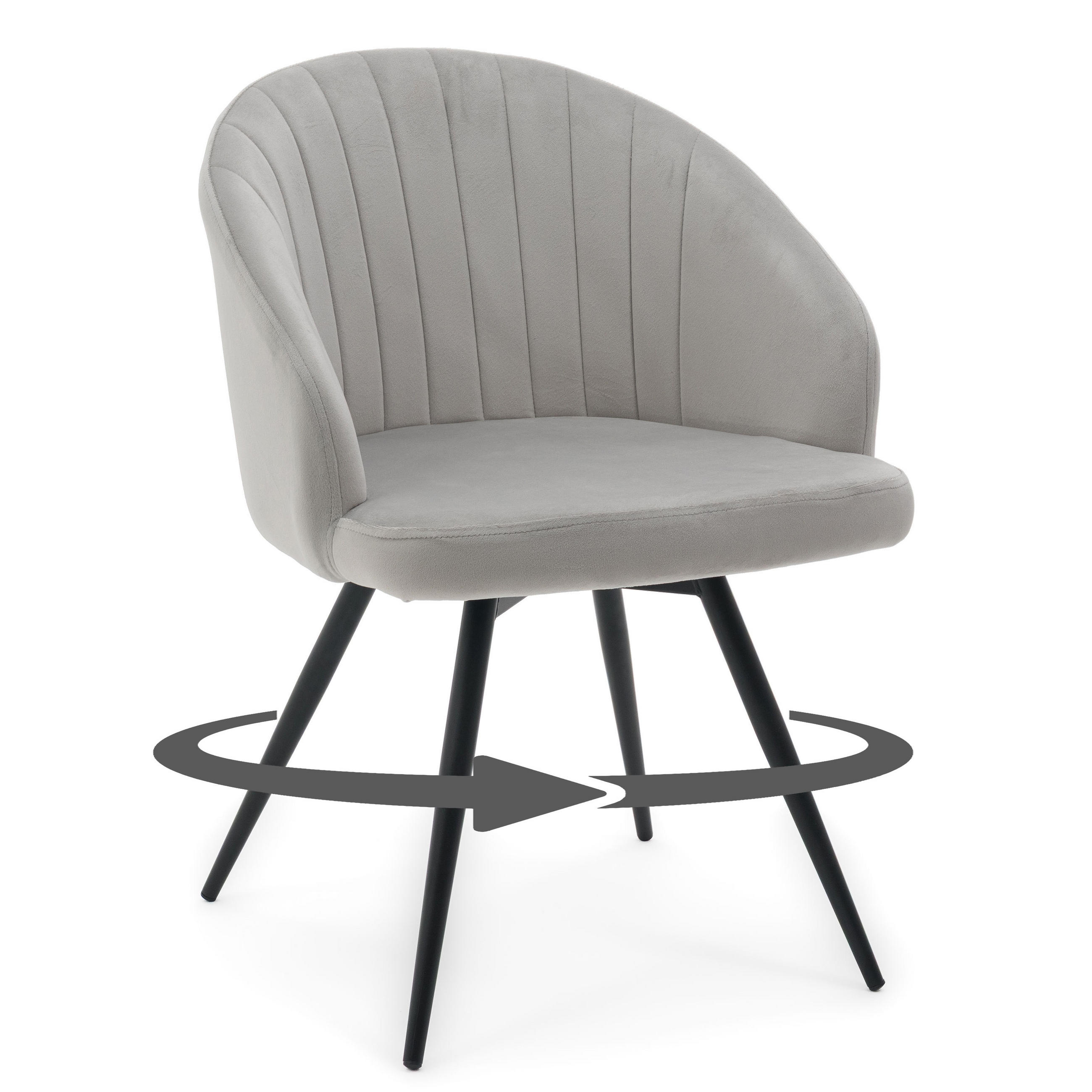 STUHL MODENA drehbar gepolsterter mit Steppung - hellgrau - Samt Velour - Hellgrau/Schwarz, Textil/Metall (57/80/59cm) - NEW HOME