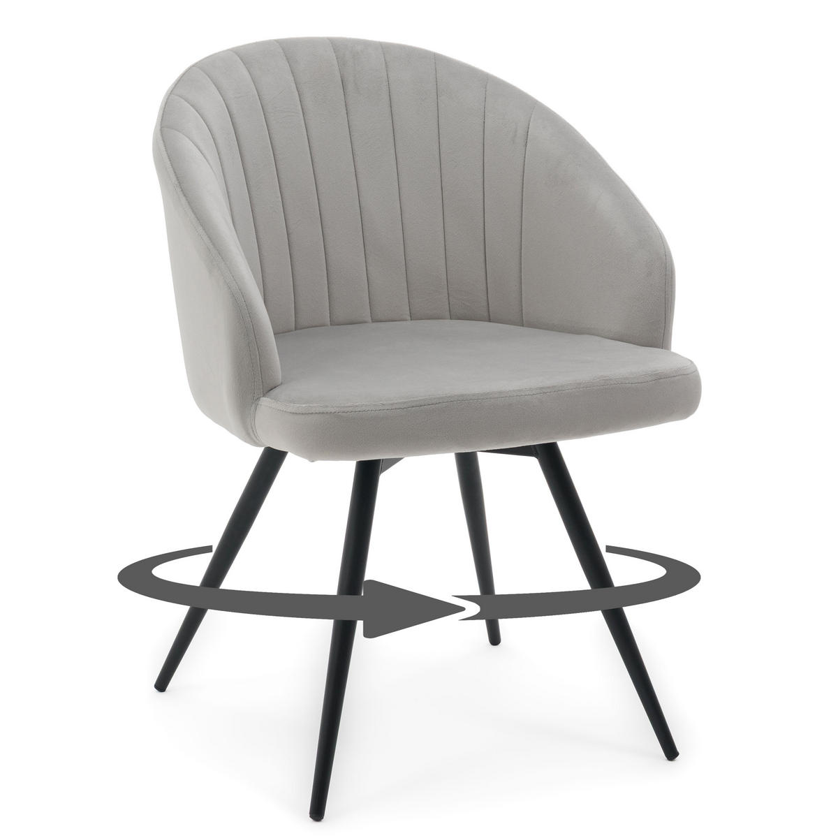 STUHL MODENA drehbar gepolsterter mit Steppung - hellgrau - Samt Velour - Hellgrau/Schwarz, Textil/Metall (57/80/59cm) - NEW HOME