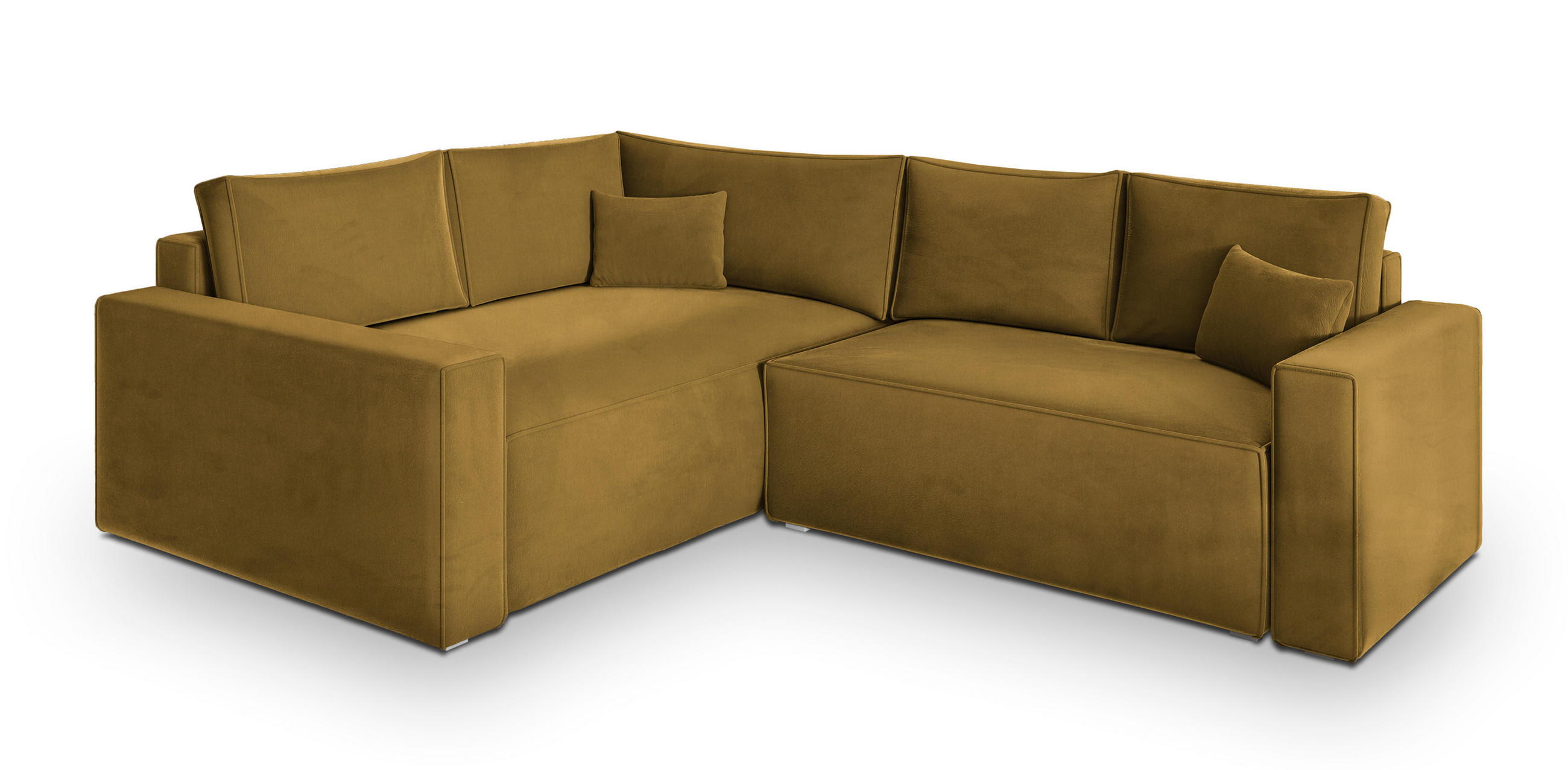 ECKSOFA ERONIS L-S Gelb Velours-Stoff mit Schlaffunktion - Gelb, Holz (265/194cm) - MASSENO