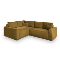 ECKSOFA ERONIS L-S Gelb Velours-Stoff mit Schlaffunktion - Gelb, Holz (265/194cm) - MASSENO