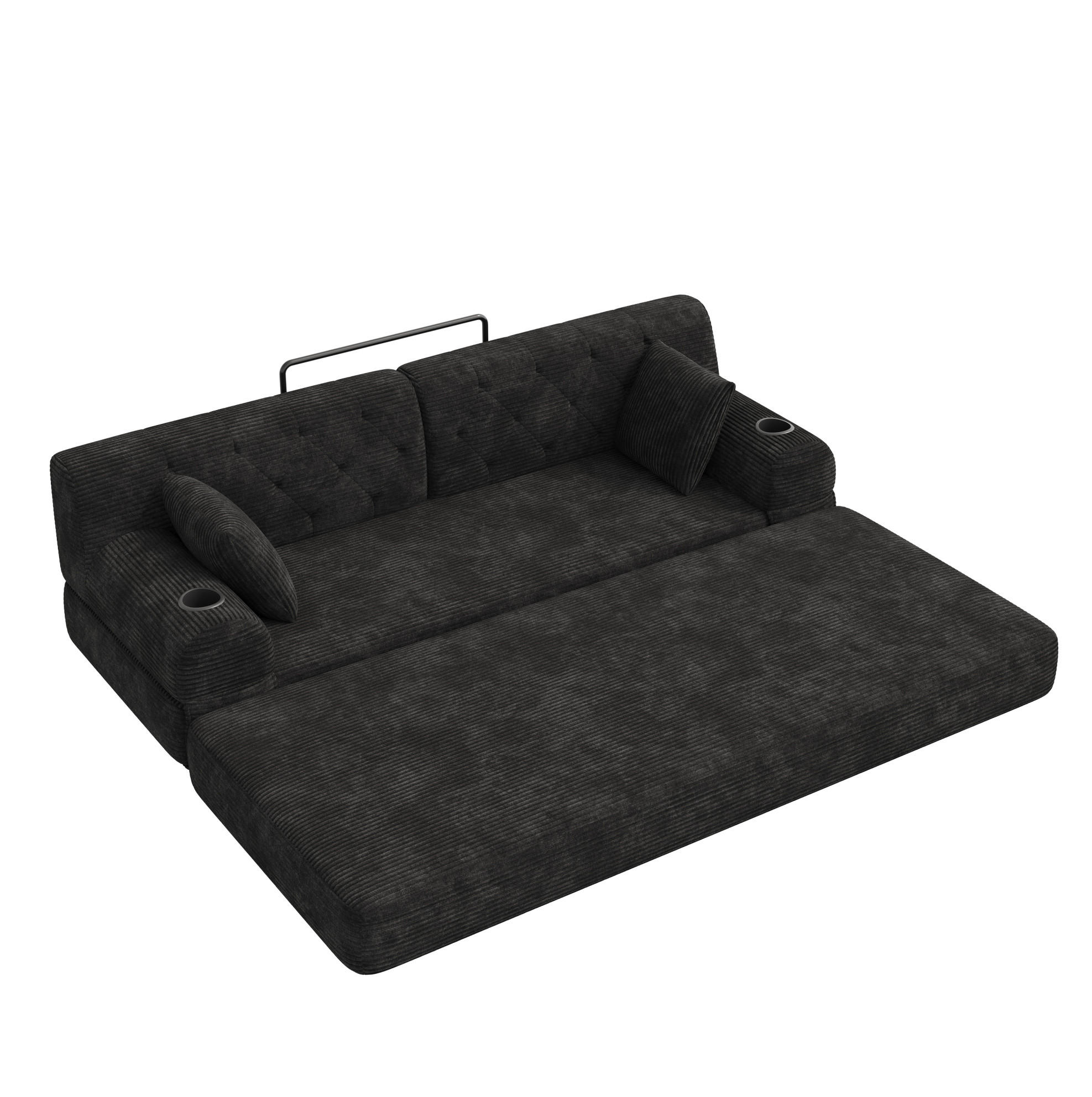 SCHLAFSOFA mit Schlaffunktion 208 x 80 cm Cord Schwarz - Schwarz, Textil (208/81/80cm) - IVMEU