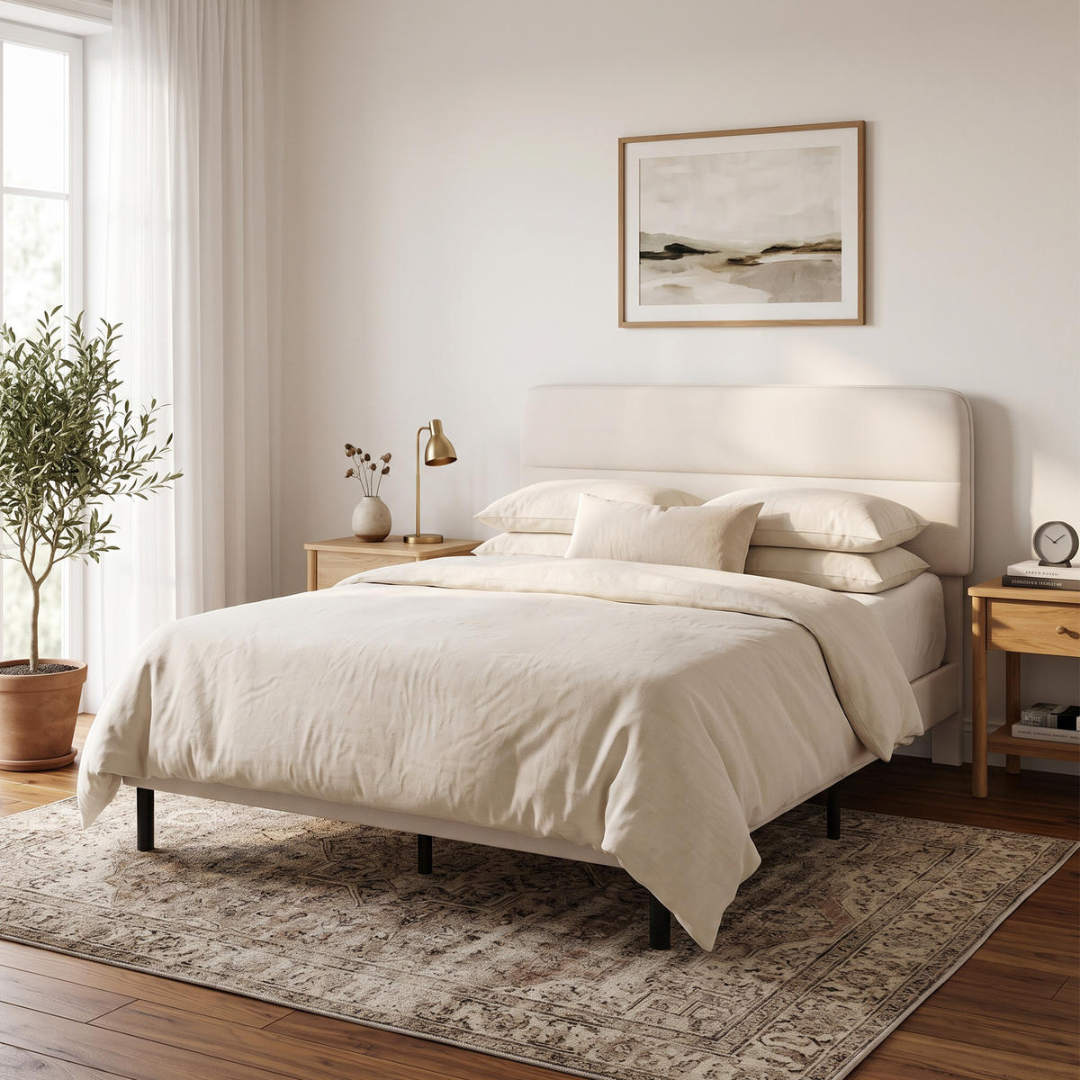 BETTGESTELL Polyester Sperrholz Beige - Beige, Holzwerkstoff/Textil (140/200cm) - HOMCOM