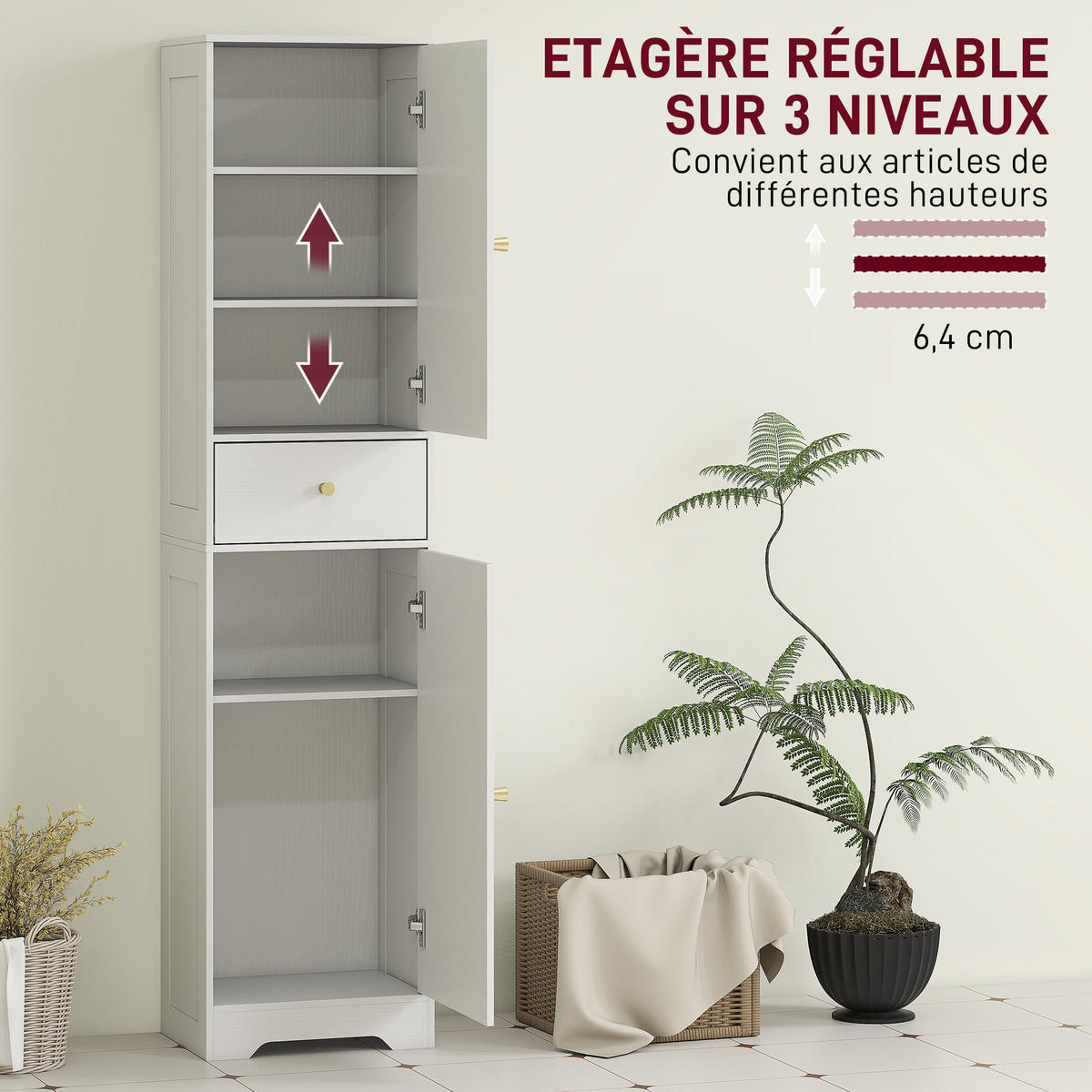 HOCHSCHRANK Weiß 40/29,5/170 cm - Weiß, Holzwerkstoff (40/170/29.5cm) - PANGIVO