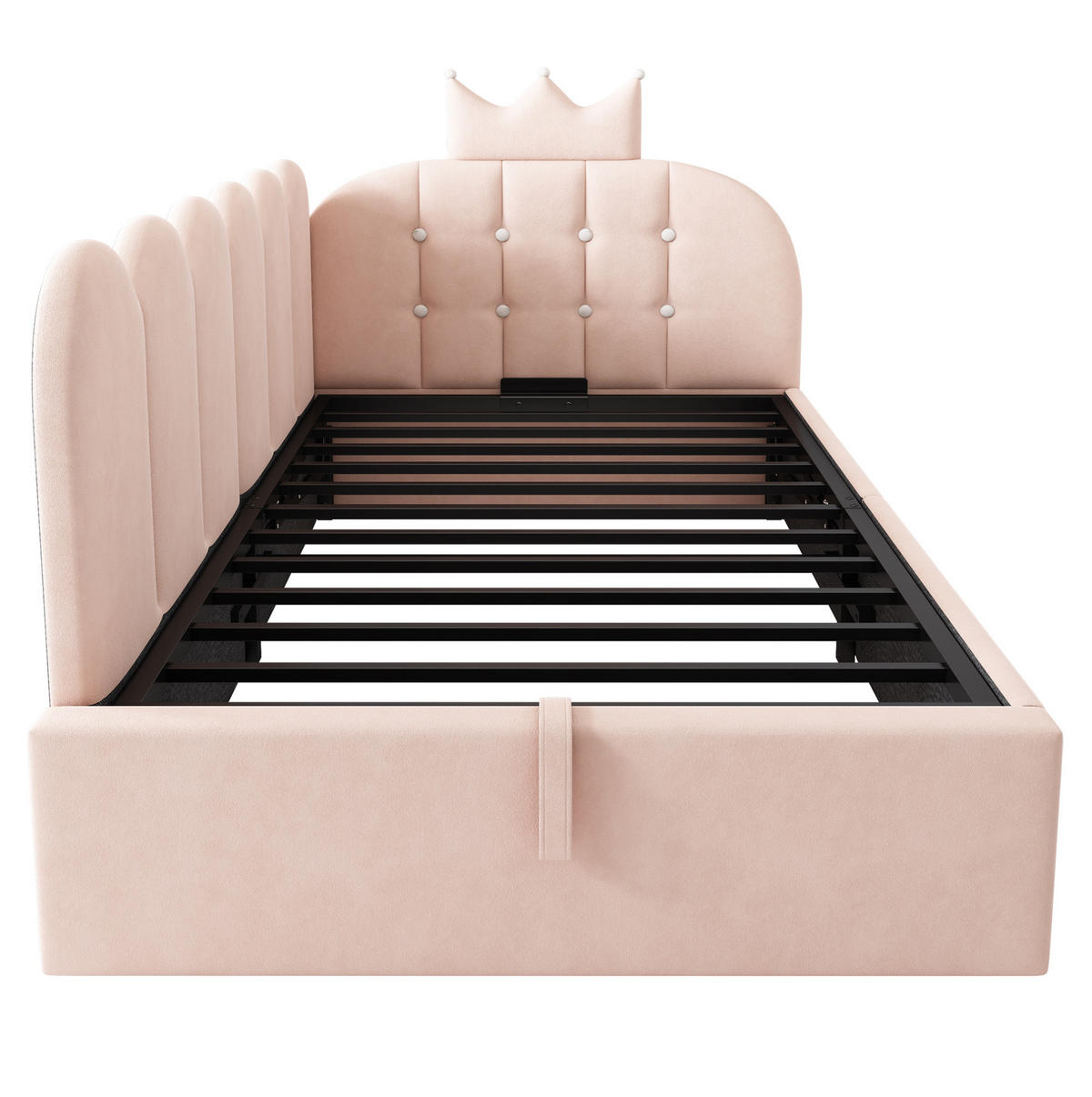 POLSTERBETT aus Samt 90x200 cm Rosa mit hydraulischem Stauraum und Kronen-Gitter-Design - Rosa, Holzwerkstoff (90/200cm) - Modfu