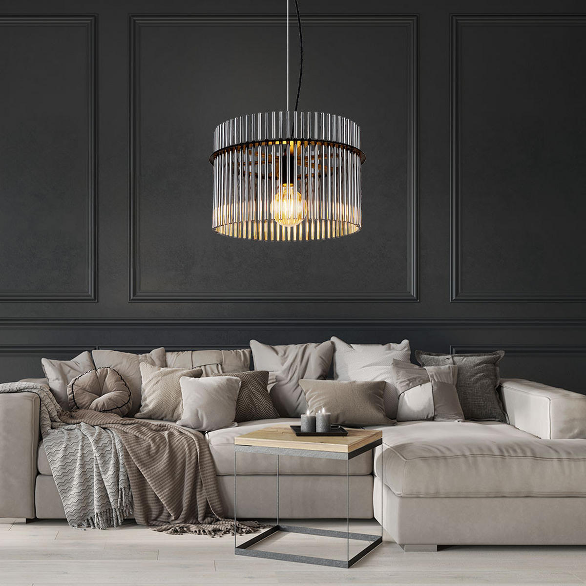 LED HÄNGELEUCHTE Metall Schwarz - Grau, Glas (40/40/150cm) - Globo Lighting