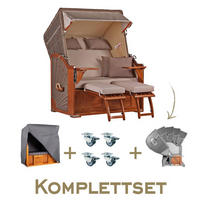 STRANDKORB Komplettset Seeblick Mahagoni PE Grey Dessin 510 - Beige/Braun, Naturmaterialien/Metall (125/170/80cm) - Mr. Deko