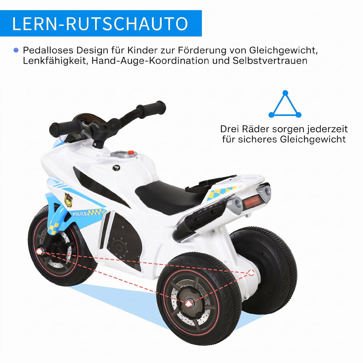 KINDER-RUTSCHAUTO Kunststoff Metall Weiß Blau - Blau, Kunststoff (74/39/48cm) - HOMCOM