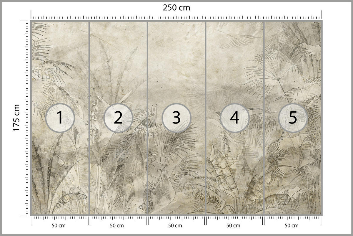 FOTOTAPETA Pre Spálňu Vintage Botanické Listy Tropická 250 x 175 cm - hnedá/béžová, papier (250/175cm) - Muralo