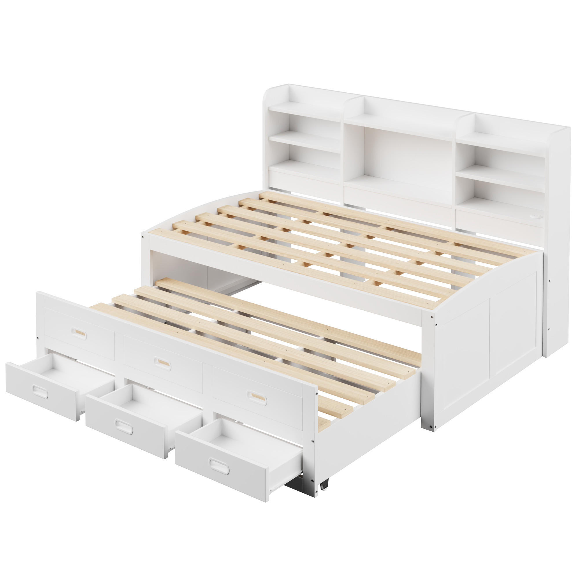AUSZIEHBETT 90/200 cm DE-04430, mit LED und 3 Schubladen in Weiß - Weiß, Holzwerkstoff (140/200cm) - ComfortXL