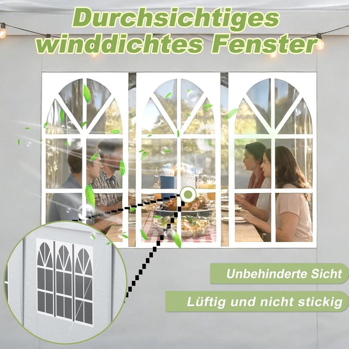 GARTENPAVILLON 3 x 3 m Grau mit Fenstern - Grau, Textil (250/300/300cm)