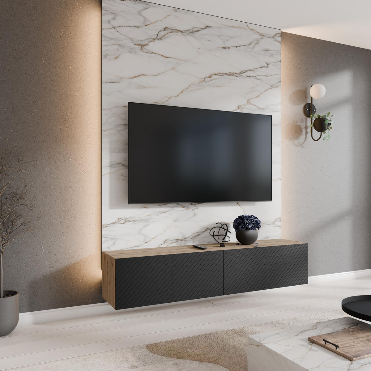 TV-SCHRANK KLER - Schwarz/Eiche Artisan, Holzwerkstoff (200/41/40cm) - Meblini