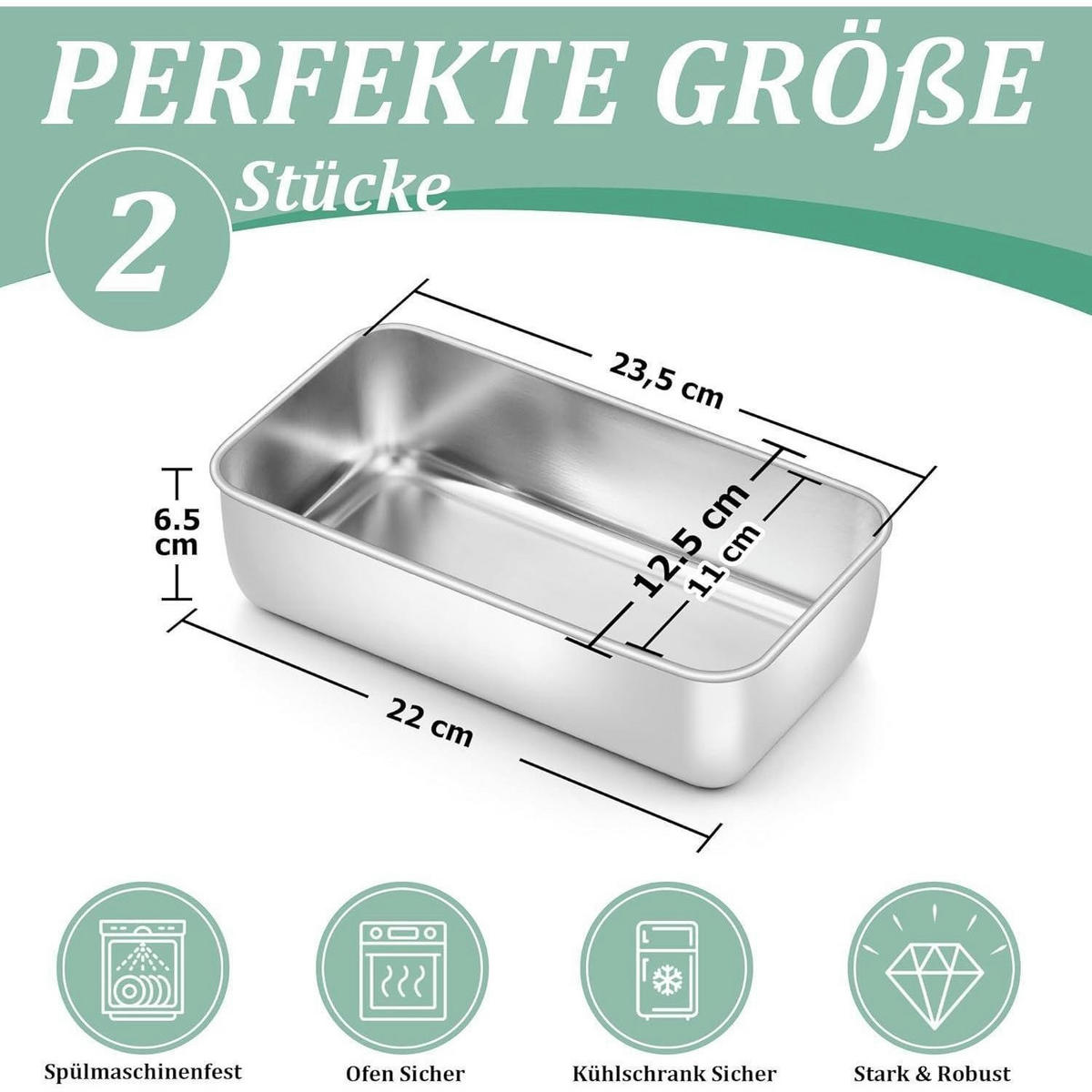 BROTBACKFORM 2er Set Edelstahl 23,5 x 12,6 x 6 cm - Silberfarben, Metall (23.5/6.5/12.5cm)