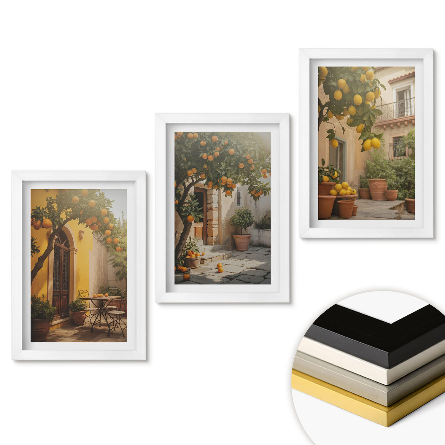 WANDBILDER 3er-Set - 20x30 cm Weißer Rahmen - Zitrustöpfe für sonnige Terrassen - Weiß, Kunststoff (20/30cm) - ArtPrintCave