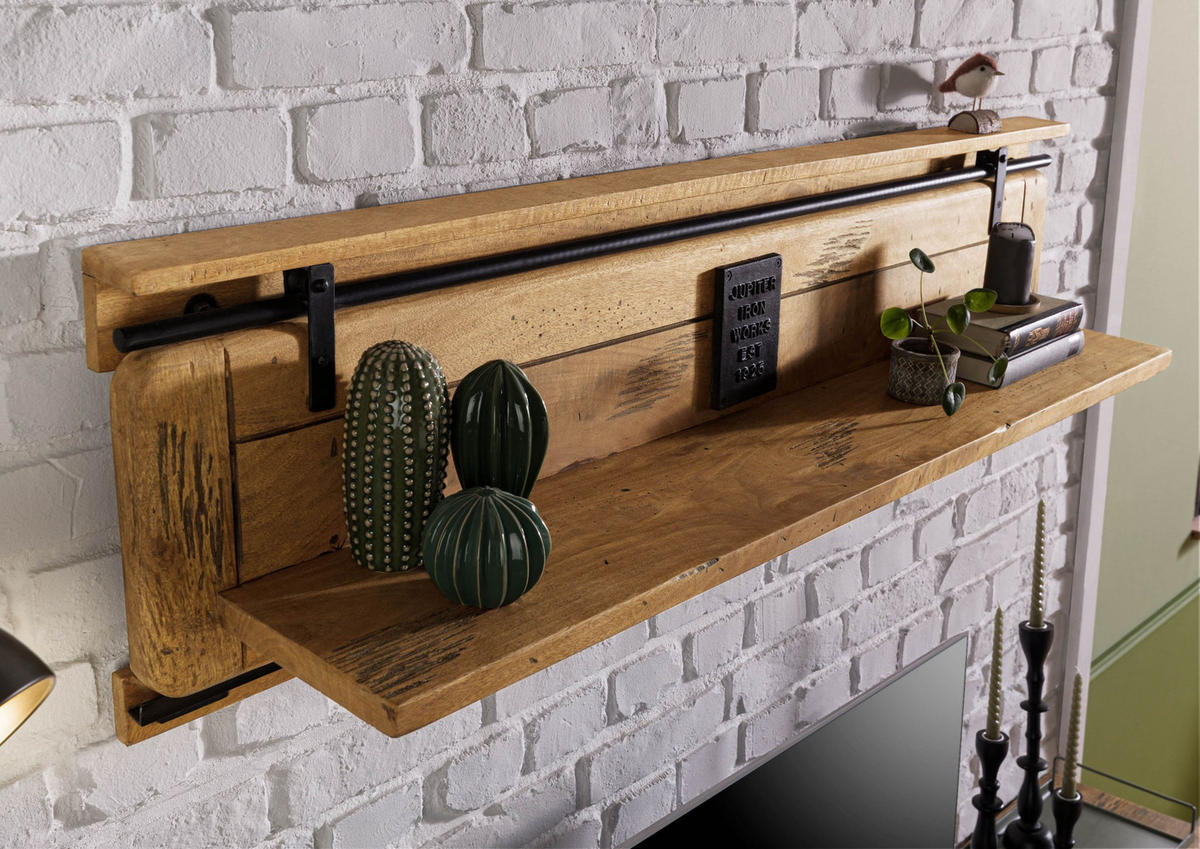 WANDREGAL Mango 160x25x38 natur lackiert RAILWAY #190 - Naturfarben, Holz (160/38/25cm) - Massivmoebel24