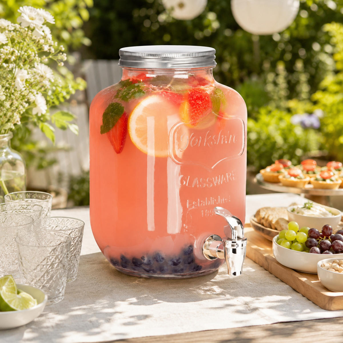 GETRÄNKESPENDER Transparent Glas mit Zapfhahn 3,5 L - Transparent, Glas/Kunststoff (3.5L) - Relaxdays